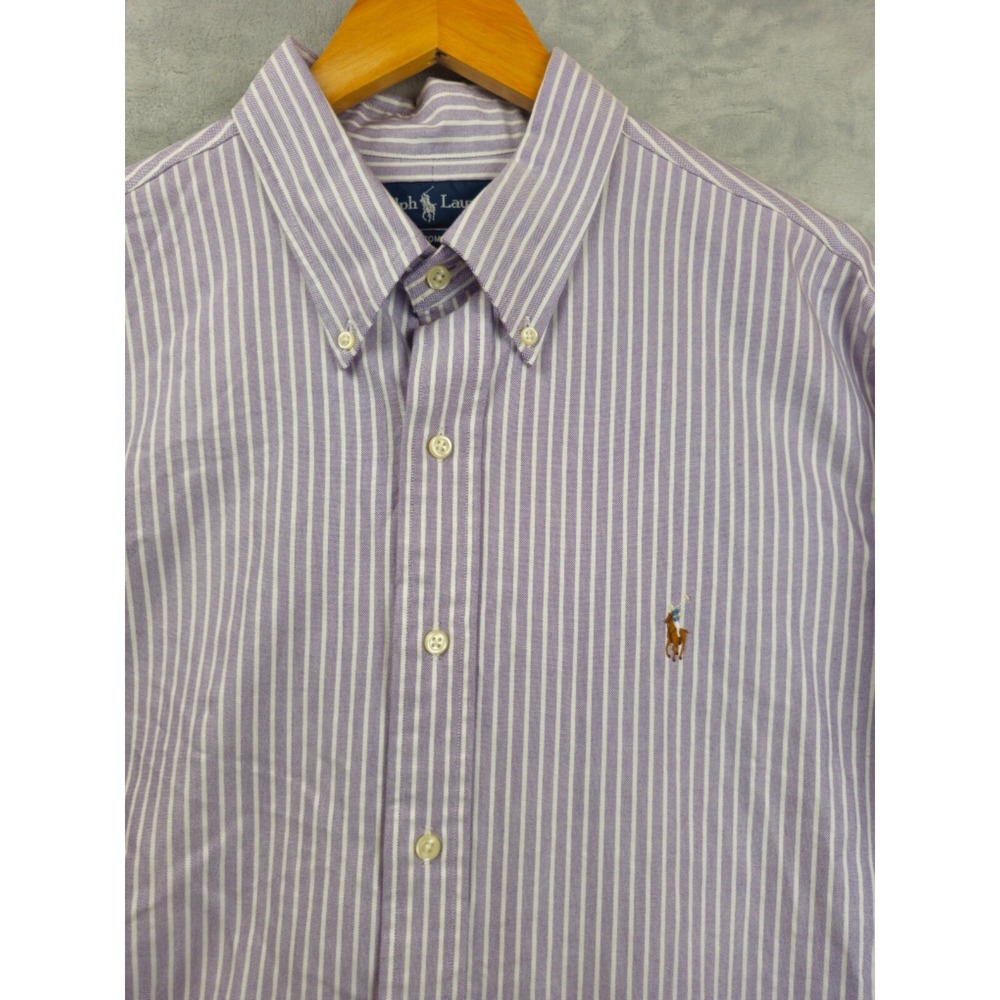 Vtg Polo Ralph Lauren Shirt XL Oxford Purple White Striped Pony‎ Casual Retro